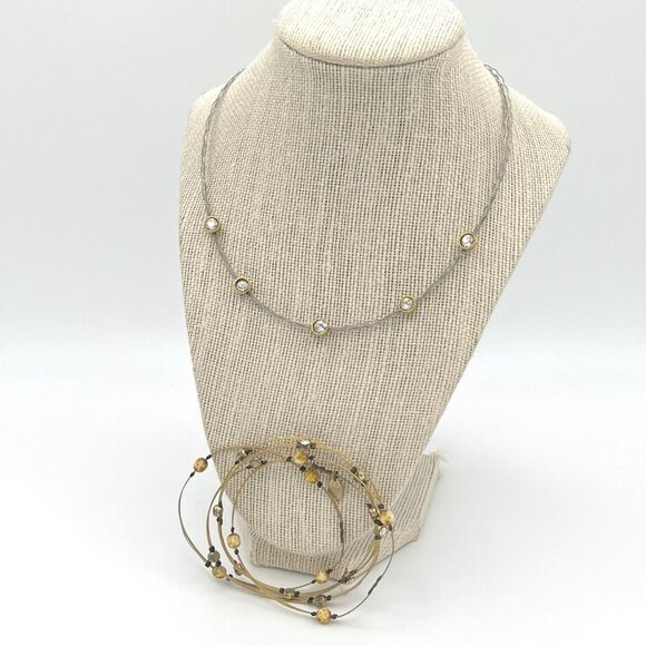 Seasonal Whispers Wire & Crystal Necklace & Bracelet Set Minimalist Bead Jewelry - Picture 2 of 10
